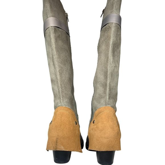 Handmade Leather & Suede Spanish Western Boots Botas de mujer  sz 8 grey & Brown - Picture 10 of 13